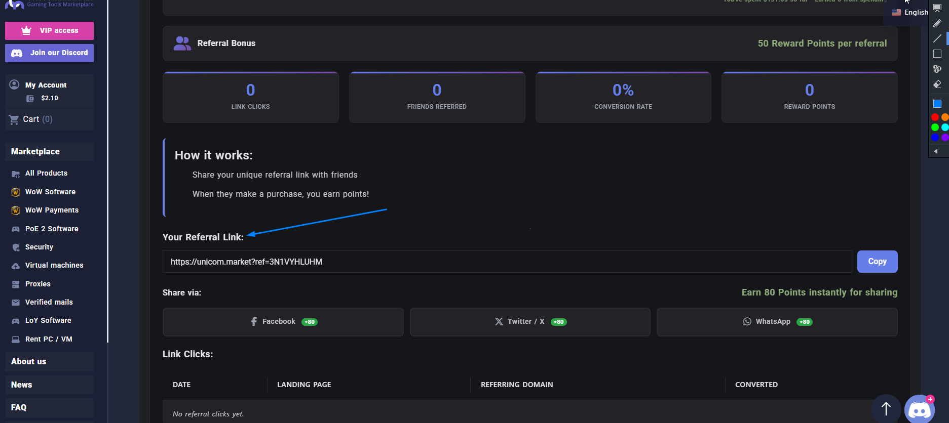 Referral link location